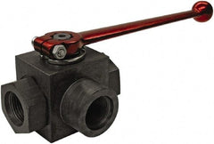 HYDAC - 1" Pipe, Full Port, Carbon Steel Full Port Ball Valve - Three Way, NPT Ends, Straight Handle, 6,000 WOG - Apex Tool & Supply