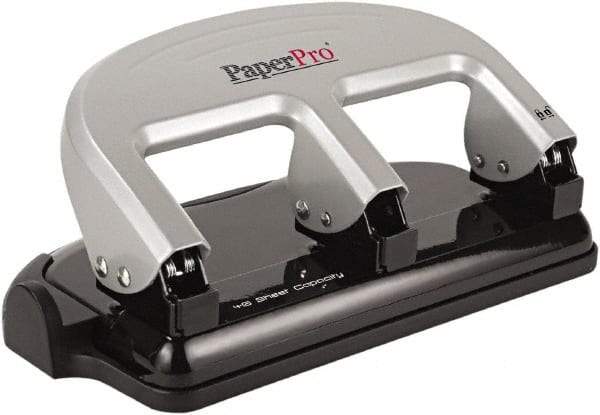 PaperPro - Paper Punches Type: 40 Sheet Manual Three Hole Punch Color: Black/Silver - Apex Tool & Supply