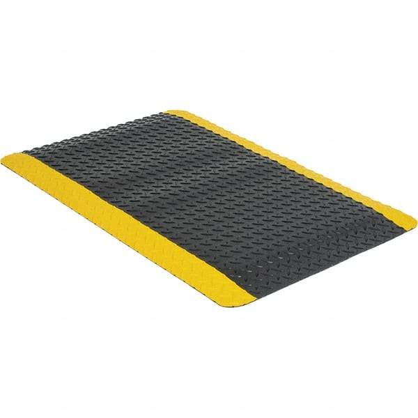 Wearwell - 3' Long x 2' Wide, Dry Environment, Anti-Fatigue Matting - Black with Yellow Borders, Vinyl with Urethane Sponge Base, Beveled on 4 Sides - Apex Tool & Supply