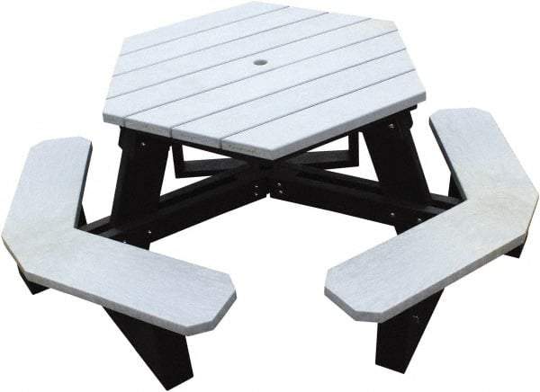 Vestil - 69-1/2" Long x 69-1/2" Wide x 30-1/4" High Stationary Hexagon Picnic Table - Gray, Recycled Plastic - Apex Tool & Supply