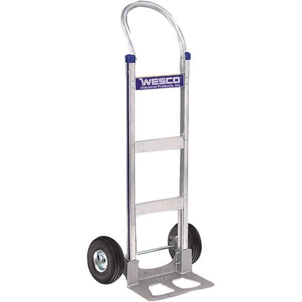 Wesco Industrial Products - 600 Lb Capacity 49" OAH Hand Truck - 14 x 7-1/2" Base Plate, Swept Back, Continuous Handle, Aluminum, Full Pneumatic Wheels - Apex Tool & Supply