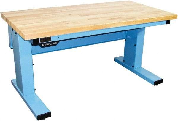 Proline - No Drawers, Work Bench - 1,000 Lb Capacity, Butcher Block Maple Top, Light Blue, 30" Wide x 30-1/2" High x 72" Long - Apex Tool & Supply
