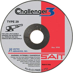 Sait - 4-1/2" Wheel Diam, 1/8" Wheel Thickness, 7/8" Arbor Hole, Type 29 Depressed Center Wheel - Coarse Grade, Aluminum Oxide/Silicon Carbide Blend, 13,280 Max RPM - Apex Tool & Supply