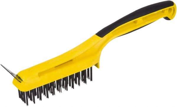 Hyde Tools - Steel Surface Preparation Wire Brush & Scraper - 3" Bristle Length, 4" Wide, Plastic Overmold Handle - Apex Tool & Supply