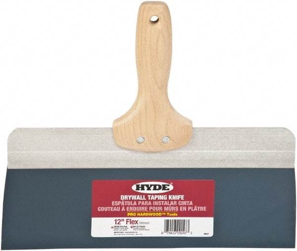 Hyde Tools - 12" Wide Flexible Blade Steel Joint Knife - Flexible, Hardwood Handle - Apex Tool & Supply