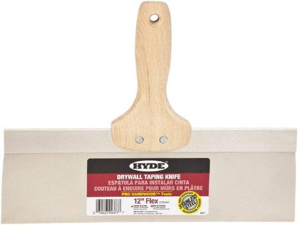 Hyde Tools - 12" Wide Flexible Blade Stainless Steel Joint Knife - Flexible, Hardwood Handle - Apex Tool & Supply