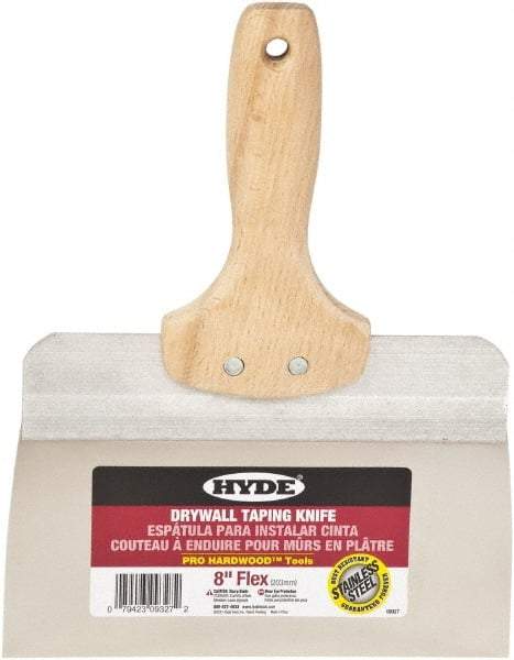 Hyde Tools - 8" Wide Flexible Blade Stainless Steel Joint Knife - Flexible, Hardwood Handle - Apex Tool & Supply