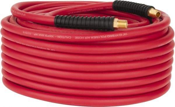 PRO-SOURCE - 1/4" ID x 0.4921" OD 100' Long Multipurpose Air Hose - MNPT x MNPT Ends, 300 Working psi, -40 to 180°F, 1/4" Fitting, Red - Apex Tool & Supply