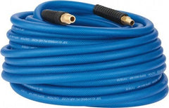 PRO-SOURCE - 3/8" ID x 0.6102" OD 100' Long Multipurpose Air Hose - MNPT(Swivel) x MNPT(Swivel) Ends, 300 Working psi, -40 to 176°F, 1/4" Fitting, Transparent Blue - Apex Tool & Supply