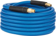 PRO-SOURCE - 3/8" ID x 0.6102" OD 50' Long Multipurpose Air Hose - MNPT(Swivel) x MNPT(Swivel) Ends, 300 Working psi, -40 to 176°F, 1/4" Fitting, Transparent Blue - Apex Tool & Supply