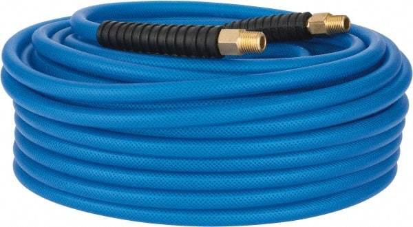 PRO-SOURCE - 1/4" ID x 0.4331" OD 100' Long Multipurpose Air Hose - MNPT(Swivel) x MNPT(Swivel) Ends, 300 Working psi, -40 to 176°F, 1/4" Fitting, Transparent Blue - Apex Tool & Supply