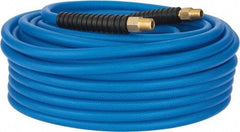 PRO-SOURCE - 1/4" ID x 0.4331" OD 100' Long Multipurpose Air Hose - MNPT(Swivel) x MNPT(Swivel) Ends, 300 Working psi, -40 to 176°F, 1/4" Fitting, Transparent Blue - Apex Tool & Supply