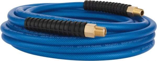 PRO-SOURCE - 1/4" ID x 0.4331" OD 25' Long Multipurpose Air Hose - MNPT(Swivel) x MNPT(Swivel) Ends, 300 Working psi, -40 to 176°F, 1/4" Fitting, Transparent Blue - Apex Tool & Supply
