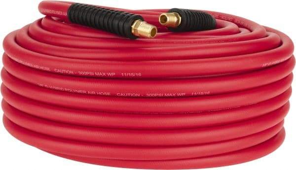 PRO-SOURCE - 3/8" ID x 0.6496" OD 100' Long Multipurpose Air Hose - MNPT x MNPT Ends, 300 Working psi, -40 to 180°F, 1/4" Fitting, Red - Apex Tool & Supply