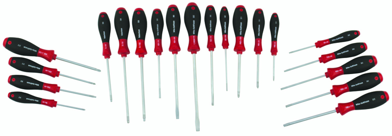 20 Piece - SoftFinish® Cushion Grip Screwdriver Set - #30299 - Includes: Slotted 3.0 - 8.0mm Phillips #0 - 2 Square # 1 - 3 PoziDriv #1 - 2 Torx® T6 - T30 - Apex Tool & Supply
