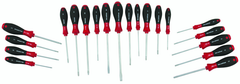 20 Piece - SoftFinish® Cushion Grip Screwdriver Set - #30299 - Includes: Slotted 3.0 - 8.0mm Phillips #0 - 2 Square # 1 - 3 PoziDriv #1 - 2 Torx® T6 - T30 - Apex Tool & Supply