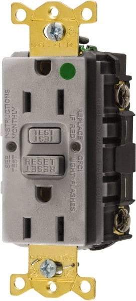 Hubbell Wiring Device-Kellems - 1 Phase, 5-15R NEMA, 125 VAC, 15 Amp, GFCI Receptacle - 2 Pole, Back and Side Wiring, Hospital Grade - Apex Tool & Supply