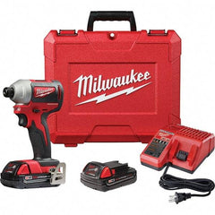 Milwaukee Tool - 18 Volt, 1/4" Drive, 133 Ft/Lb Torque, Cordless Impact Driver - Pistol Grip Handle, 3200 RPM, 2 Lithium-Ion Batteries Included - Apex Tool & Supply