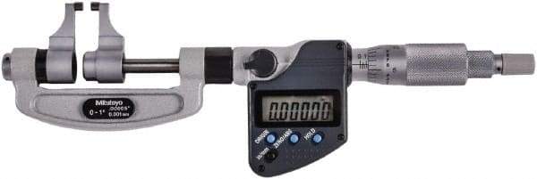 Mitutoyo - 0 to 1" Range, 0.001mm Graduation, Mechanical Outside Micrometer - Ratchet Stop Thimble, Accurate to 0.00025" - Apex Tool & Supply
