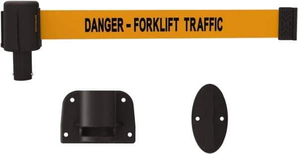 Banner Stakes - 15' Long x 2-1/2" Wide Nylon/Polyester Wall-Mounted Indoor Barrier - Black on Orange - Apex Tool & Supply