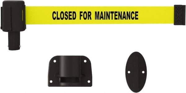 Banner Stakes - 15' Long x 2-1/2" Wide Nylon/Polyester Wall-Mounted Indoor Barrier - Black on Yellow - Apex Tool & Supply