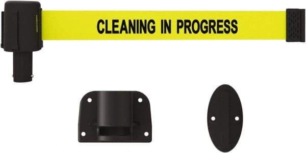 Banner Stakes - 15' Long x 2-1/2" Wide Nylon/Polyester Wall-Mounted Indoor Barrier - Black on Yellow - Apex Tool & Supply