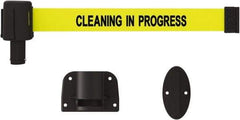 Banner Stakes - 15' Long x 2-1/2" Wide Nylon/Polyester Wall-Mounted Indoor Barrier - Black on Yellow - Apex Tool & Supply