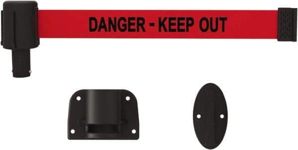 Banner Stakes - 15' Long x 2-1/2" Wide Nylon/Polyester Wall-Mounted Indoor Barrier - Black on Red - Apex Tool & Supply