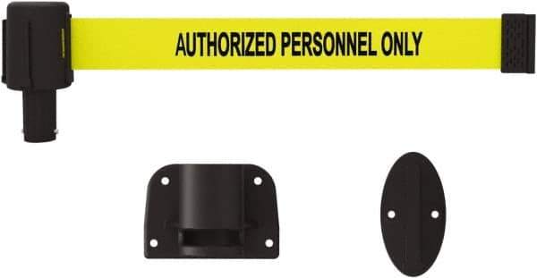 Banner Stakes - 15' Long x 2-1/2" Wide Nylon/Polyester Wall-Mounted Indoor Barrier - Black on Yellow - Apex Tool & Supply