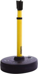 Banner Stakes - 22 to 42" High, 2-3/8" Pole Diam, Barrier Post Base, Stanchion & Receiver Head - 9" Base Diam, Round Nylon Base, Yellow Plastic Post, 15' x 2-1/2" Tape, For Outdoor Use - Apex Tool & Supply