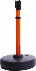 Banner Stakes - 22 to 42" High, 2-3/8" Pole Diam, Barrier Post Base, Stanchion & Receiver Head - 9" Base Diam, Round Nylon Base, Orange Plastic Post, 15' x 2-1/2" Tape, For Outdoor Use - Apex Tool & Supply
