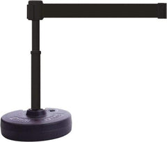 Banner Stakes - 22 to 42" High, 2-3/8" Pole Diam, Barrier Post Base & Stanchion - 9" Base Diam, Round Nylon Base, Black Plastic Post, 15' x 2-1/2" Tape, For Outdoor Use - Apex Tool & Supply