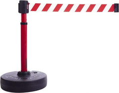 Banner Stakes - 22 to 42" High, 2-3/8" Pole Diam, Barrier Post Base & Stanchion - 9" Base Diam, Round Nylon Base, Red Plastic Post, 15' x 2-1/2" Tape, For Outdoor Use - Apex Tool & Supply