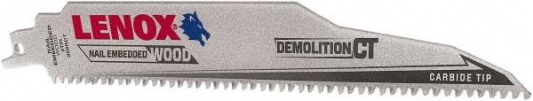 Lenox - 9" Long x 1" Thick, Carbide Reciprocating Saw Blade - Tapered Profile, 6 TPI, Toothed Edge, Tang Shank - Apex Tool & Supply