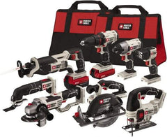 Porter-Cable - 20 Volt Cordless Tool Combination Kit - Includes 1/2" Drill/Driver, 1/4" Impact Driver, 6-1/2" Circular Saw, Reciprocating Tiger Saw, Jig Saw, Oscillating Multi-Tool, Cut-Off Tool/Grinder & Flashlight, Lithium-Ion Battery Included - Apex Tool & Supply