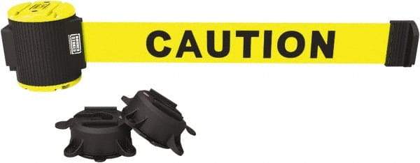 Banner Stakes - 30' Long x 2-1/2" Wide Nylon/Polyester Magnetic Wall Mount Barrier - Black on Yellow - Apex Tool & Supply