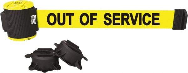 Banner Stakes - 30' Long x 2-1/2" Wide Nylon/Polyester Magnetic Wall Mount Barrier - Black on Yellow - Apex Tool & Supply