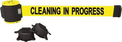 Banner Stakes - 30' Long x 2-1/2" Wide Nylon/Polyester Magnetic Wall Mount Barrier - Black on Yellow - Apex Tool & Supply