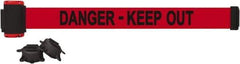 Banner Stakes - 7' Long x 2-1/2" Wide Nylon/Polyester Magnetic Wall Mount Barrier - Black on Red - Apex Tool & Supply