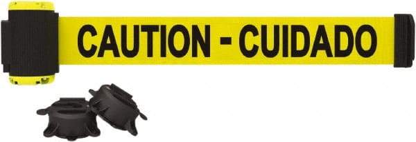 Banner Stakes - 7' Long x 2-1/2" Wide Nylon/Polyester Magnetic Wall Mount Barrier - Black on Yellow - Apex Tool & Supply
