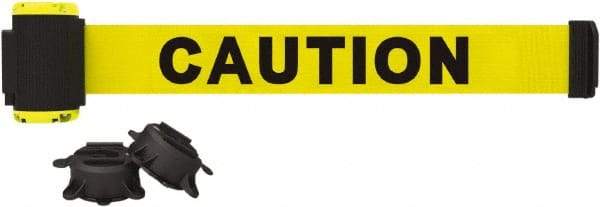 Banner Stakes - 7' Long x 2-1/2" Wide Nylon/Polyester Magnetic Wall Mount Barrier - Black on Yellow - Apex Tool & Supply