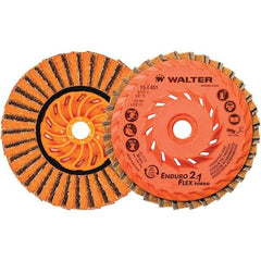 WALTER Surface Technologies - 4-1/2" Disc Diam, 5/8-11 Center Hole, Type 27 Ceramic Flap Disc - 13,300 Max RPM, Plastic Backing, Arbor Attaching System, Non-Woven - Apex Tool & Supply