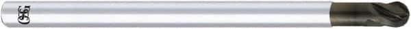 OSG - 0.5mm Diam, 0.5mm LOC, 2 Flute Solid Carbide Ball End Mill - Diamond Finish, Single End, 50mm OAL, 3mm Shank Diam, Spiral Flute - Apex Tool & Supply