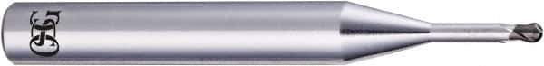 OSG - 0.6mm Diam, 0.4mm LOC, 2 Flute CBN Ball End Mill - Uncoated, Single End, 45mm OAL, 4mm Shank Diam, Spiral Flute - Apex Tool & Supply