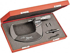 Starrett - 3 to 4" Range, Standard Throat IP67 Electronic Outside Micrometer - Friction Thimble, Carbide Face, CR2032 Battery - Apex Tool & Supply