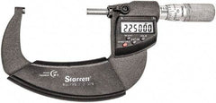 Starrett - 2 to 3" Range, Standard Throat IP67 Electronic Outside Micrometer - Friction Thimble, Carbide Face, CR2032 Battery - Apex Tool & Supply