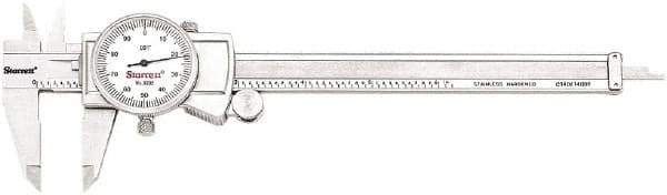 Starrett - 0" to 6" Range, 0.001" Graduation, 0.1" per Revolution, Dial Caliper - White Face, 1.5" Jaw Length, Accurate to 0.001" - Apex Tool & Supply