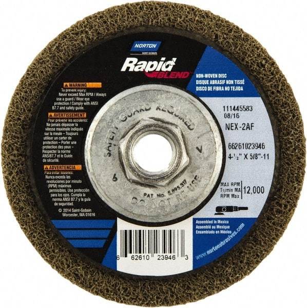 Norton - 4-1/2" Wheel Diam, 4/5" Wheel Thickness, 5/8" Arbor Hole, Type 27 Depressed Center Wheel - Fine Grade, Aluminum Oxide - Apex Tool & Supply