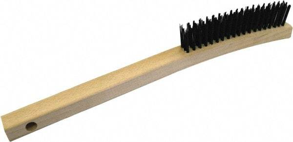 Gordon Brush - 3 Rows x 19 Columns Steel Scratch Brush - 5-3/4" Brush Length, 13-3/4" OAL, 1/8 Trim Length, Wood Curved Handle - Apex Tool & Supply