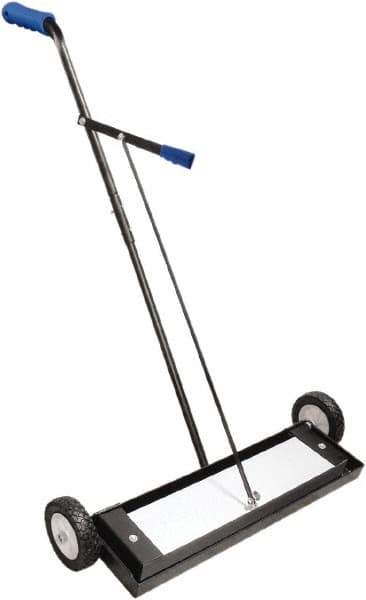 Shields Magnetics - 24" Long Push Magnetic Sweeper with Wheels - 4" Wide x 2" High x 36" Long, 7" Wheel Diam, 2" Clearance - Apex Tool & Supply